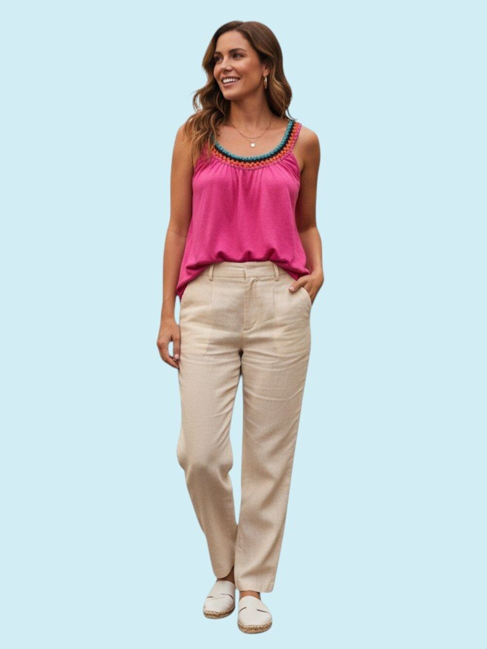 Boden Tank Top Women's Size 20 Pink Crochet Trim Scoop Neck Sleeveless Jersey